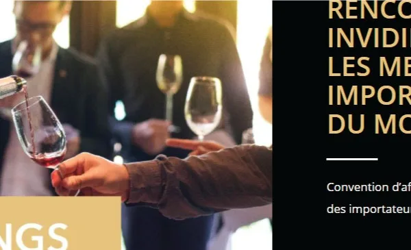 Wine tasting at an event for importers; design by Comhit, branding agency in Paris.