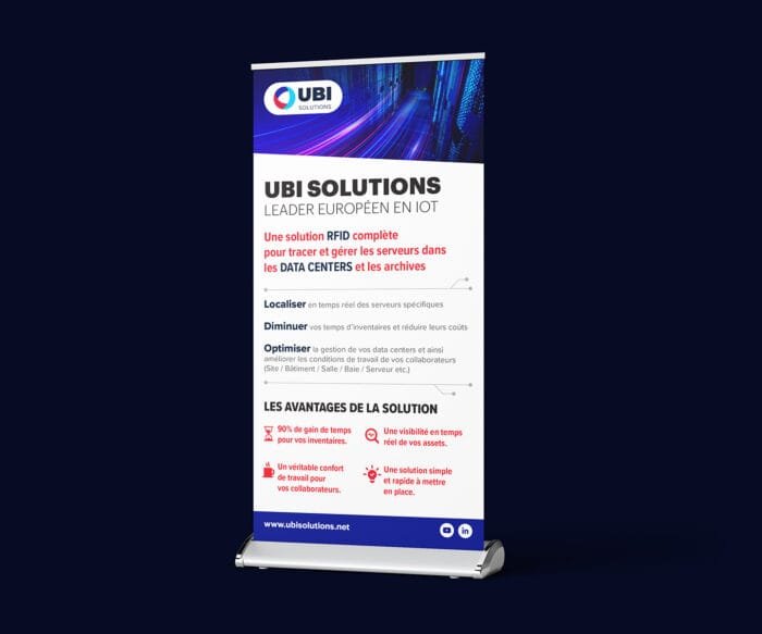 Banner de Comhit para UBI Solutions, que ilustra la identidad visual y las soluciones IoT presentadas sobre un fondo elegante.