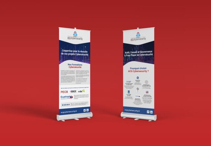 Roll-up de formation en cybersécurité, design moderne, créé par Comhit, agence de branding à Paris.