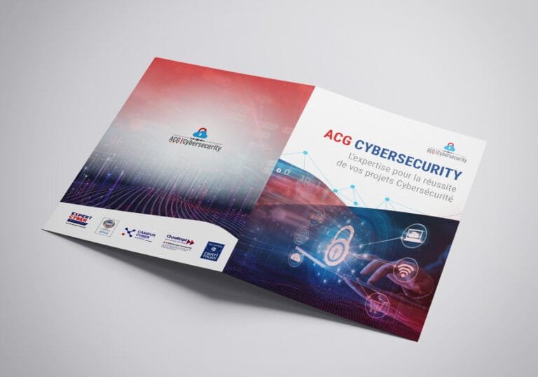 Brochure de cybersécurité pour ACG, design graphique moderne, réalisées par l'agence Comhit à Paris.