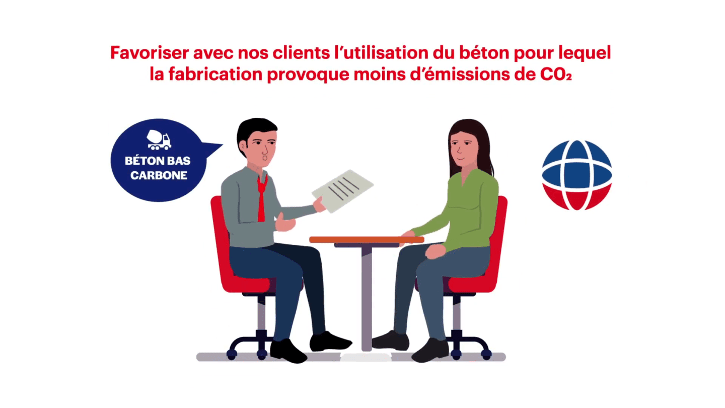 Ilustración de una reunión sobre el uso de hormigón bajo en carbono, creación visual para Comhit, una agencia de branding de París.