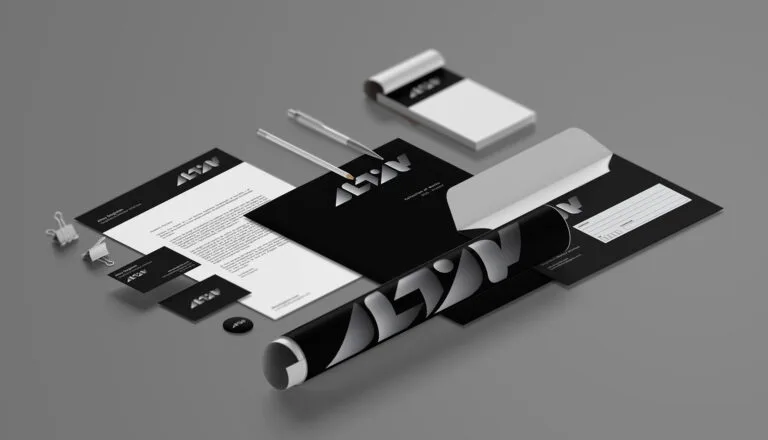 Identité visuelle élégante par Comhit, agence de branding à Paris, intégrant papeterie moderne et design minimaliste.