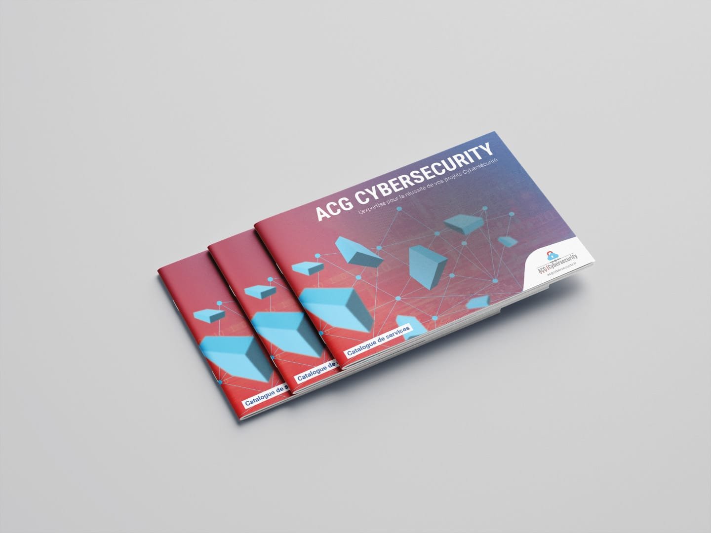 Modern brochures on cyber security designed by the Comhit agency, Paris, illustrating graphic design expertise.