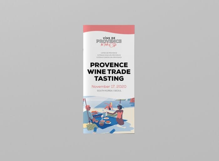 Provence şarap tadım broşürü, modern tasarım, piknik illüstrasyonu. Comhit, Paris tarafından oluşturulmuştur.