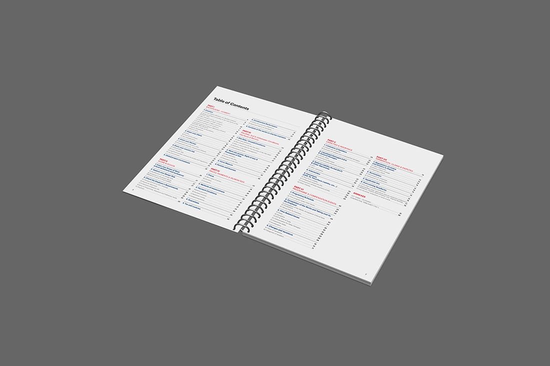 Modern design table of contents for a branding project by the Comhit agency, Paris. Professional visual layout.