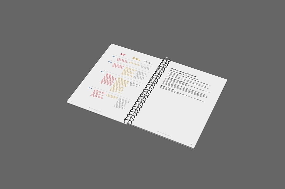 Open branding strategy brochure, modern design by Comhit, branding agency in Paris.