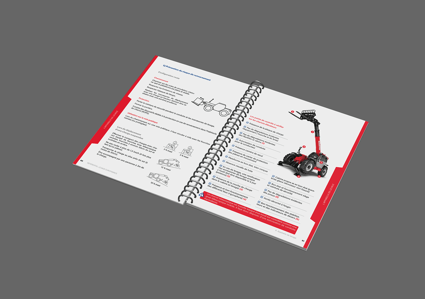 Brochure design industriel par Comhit, agence de branding à Paris, illustrant un manuel de sécurité pour équipements.