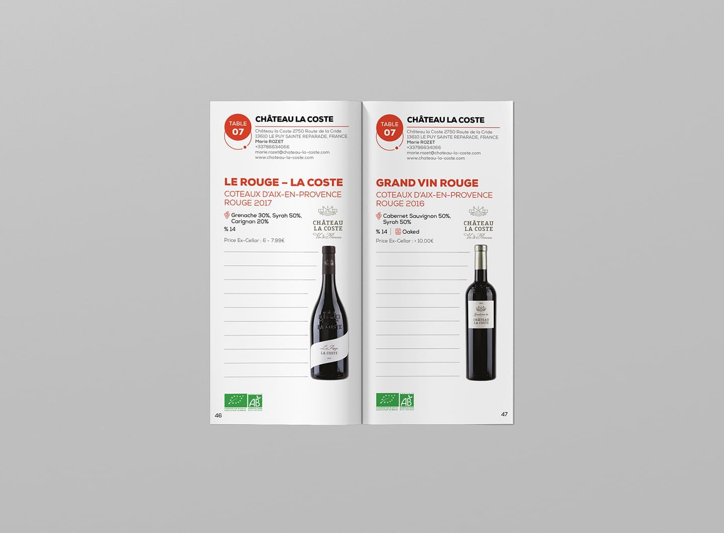 Elegant brochure design for Château La Coste by the Comhit agency, showcasing the refined wines of Provence.