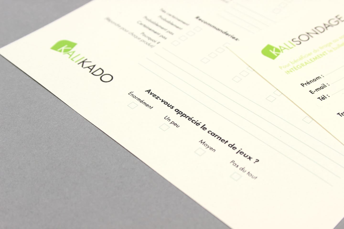 Kalikado satisfaction form, elegant design by Comhit Paris for effective visual communication.