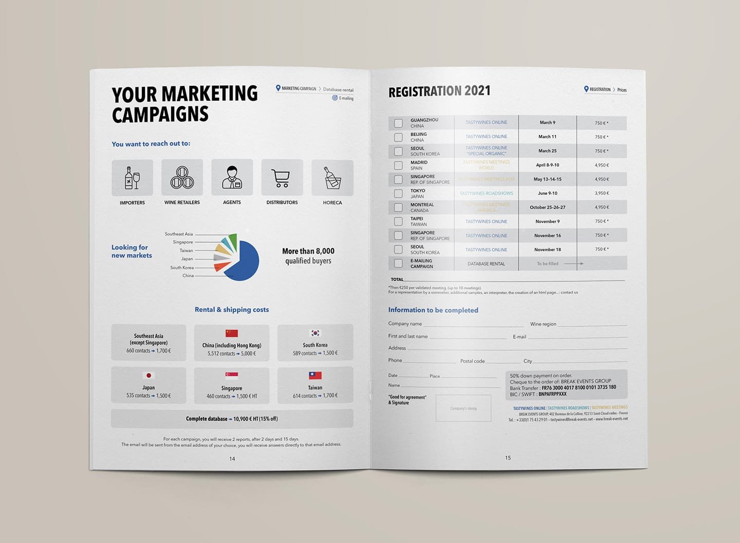 Brochure de campagne marketing 2021 avec graphiques et formulaire d'inscription. Design par l'agence Comhit, Paris.