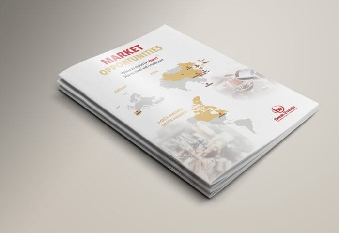 Pazar fırsatları broşürü, Paris'teki marka ajansı Comhit'in grafik tasarımı.
