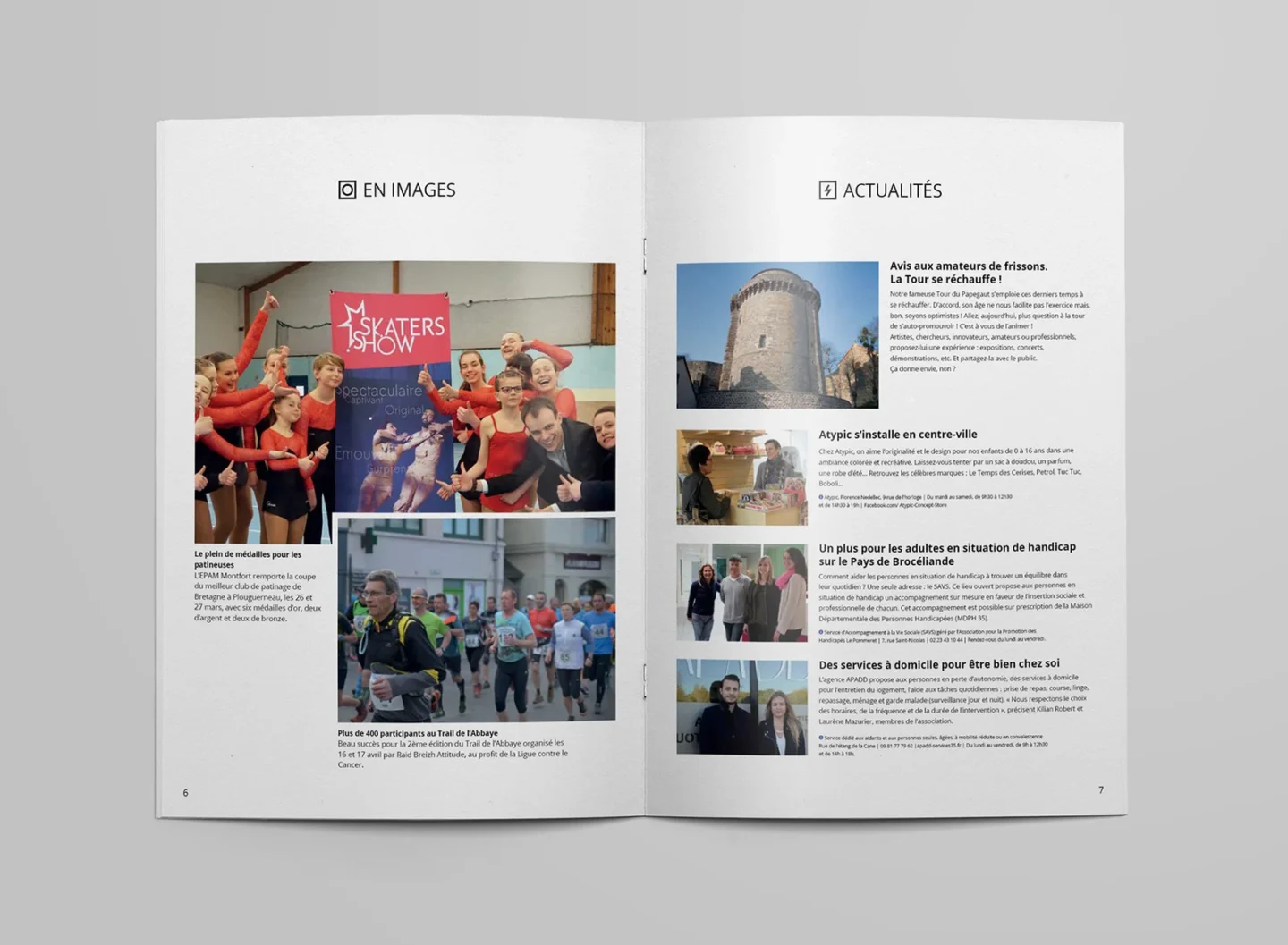 Conception de magazine par Comhit, Paris : mise en page créative et illustration d'articles divers.