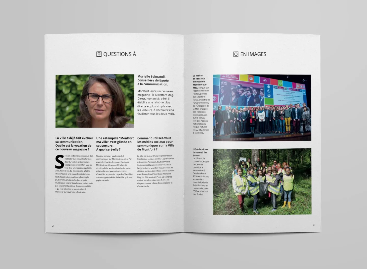 Magazine de Montfort, design éditorial par Comhit Paris, mettant en valeur communication municipale et événements locaux.