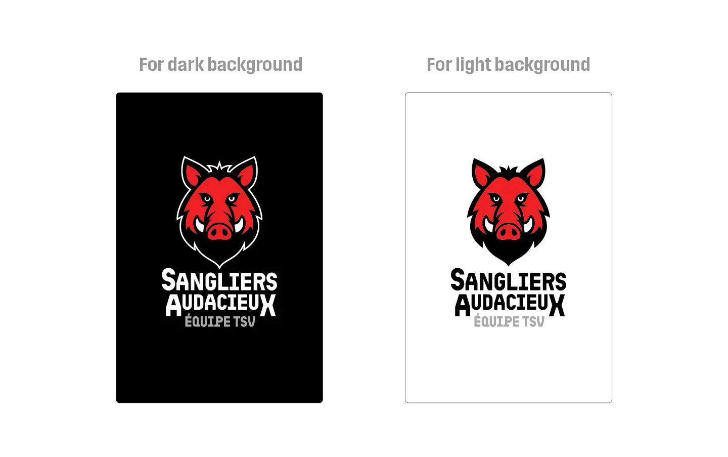 Logo de sanglier rouge audacieux sur affiche noire et blanche, créé par l'agence de branding parisienne Comhit.