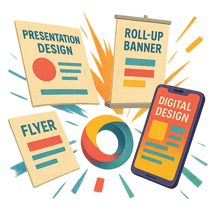 Visual supports for graphic design by Comhit Paris: leaflets, presentations, roll-ups, digital design.