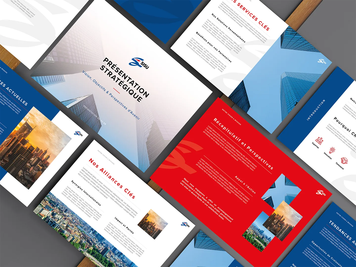 Modern business strategy presentation by Comhit, a branding agency in Paris, illustrating graphic design and visual communication.