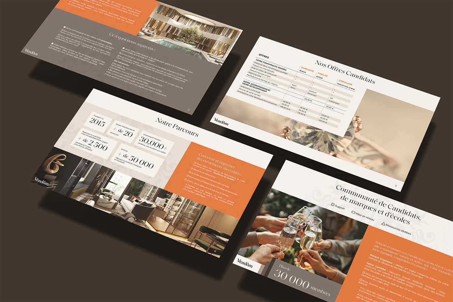 Modern brochure from Comhit in Paris, presenting design and branding services for luxury events.