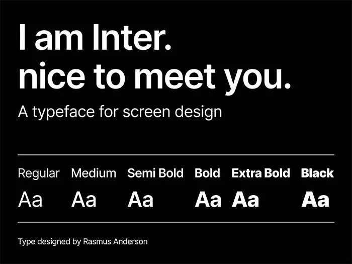 Police de caractères Inter utilisée pour le design numérique, montrant diverses épaisseurs, présentée par Comhit Paris.
