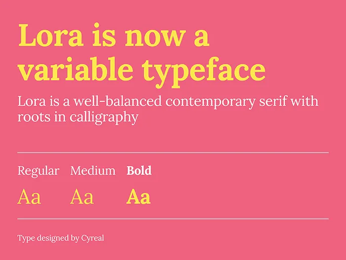 Typographie variable Lora, une police moderne et élégante, idéale pour des projets de design graphique et branding à Paris.