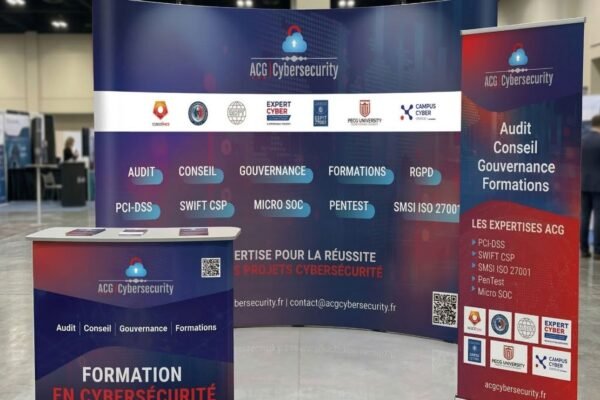 Habillage de Stand d&rsquo;Exposition, Comptoir et Kakémono | ACG Cybersecurity